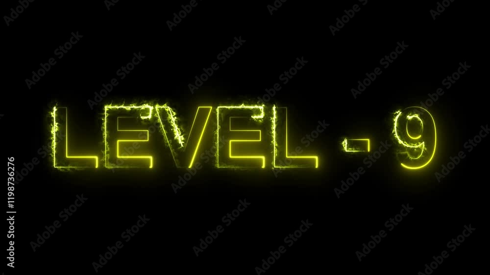 Poster level nine text font with neon light.level up neon sign.rainbow color letters spelling out level up 