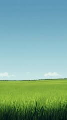 Obraz premium Vibrant green field stretching under a clear blue sky with soft clouds, evoking peace and natural beauty.