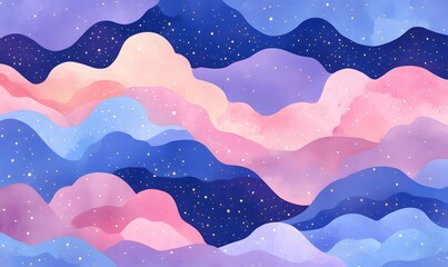 Fototapeta premium Dreamy Night Sky with Vibrant Pink Clouds Illuminated by Twinkling Stars, Generative AI