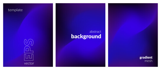 Abstract liquid background set. Gradient mesh. Effect bright color blend. Blurred fluid colorful mix. Modern design template for web covers, ad banners, posters, brochures, flyers. Vector image