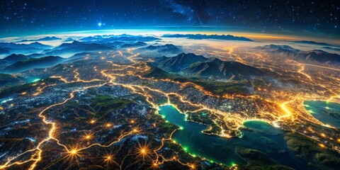 Slovenia Night Satellite View: Stunning Aerial Panorama of Illuminated Cities and Landscapes