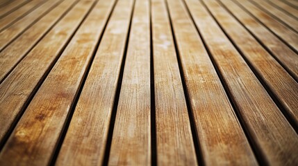 Detailed view of a wooden deck showcasing texture and symmetry in natural lighting.