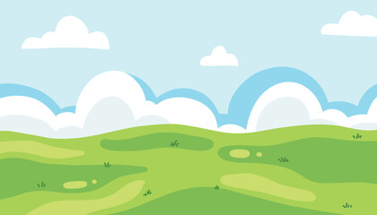Fototapeta premium Green Summer Fields Landscape with Bright Color Blue Sky