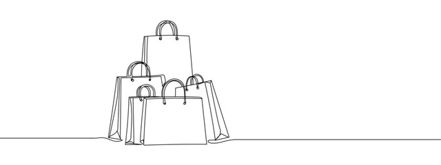 Stack of multiple shopping bags Online stores and shopping line art vector illustration with transparent background editable stroke.