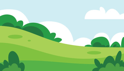 Obraz premium Green Summer Landscape with Bright Color Blue Sky