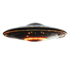 Modern UFO Spaceship on transparent background.