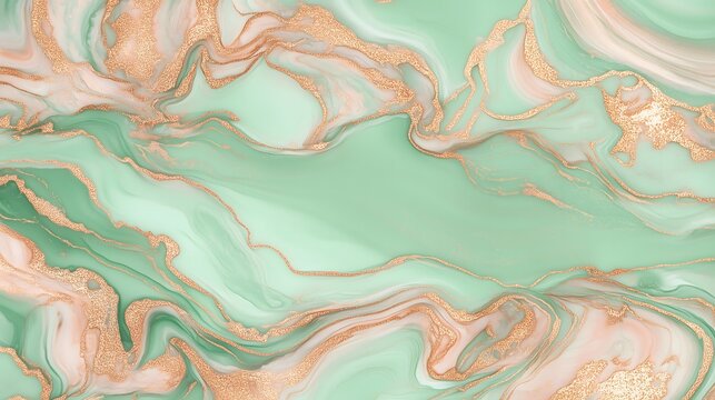 Elegant Pastel Green Marble with Rose Gold Pattern for Stylish Background or Design Use