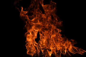 Fire flame. Burn lights on a black background.