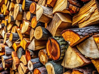 Stacked Firewood: Detailed View of Rustic Wood Pile for Cozy Winter Background