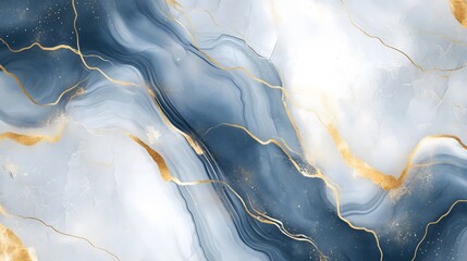 Abstract Blue and Gold Marble Pattern with Fluid Waves and Elegant Swirls