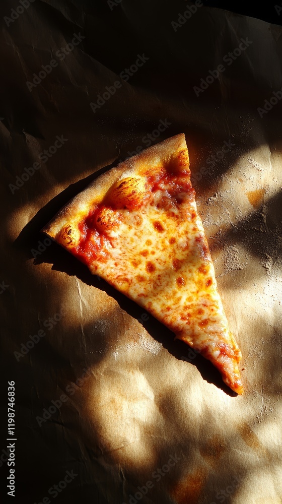 Aufkleber a close-up of a delicious cheese pizza slice resting on a brown paper background. the inviting color