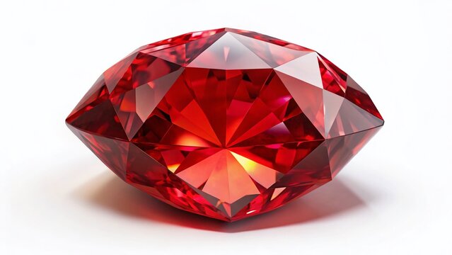 Stunning Panoramic View of a Single Red Sapphire Gemstone on Pure White Background