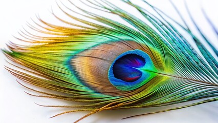 Obraz premium Stunning Peacock Feather Isolated on White Background - High Resolution Stock Photo