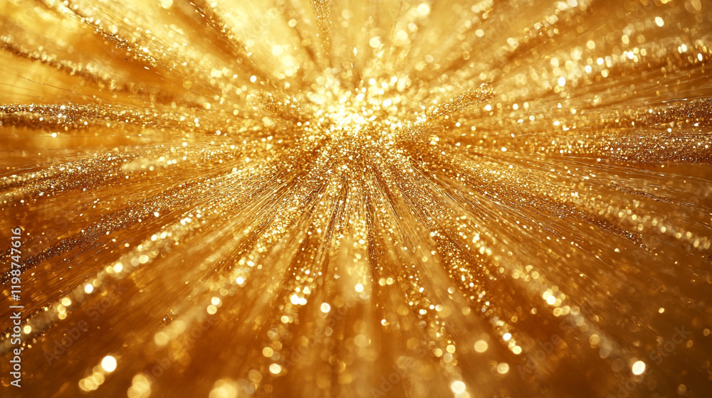 Poster golden sparkling rays create a stunning visual effect in the background