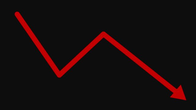 Graph arrow still goes down animation. red. Graph down fall. Business arrow loss animation. Economy.