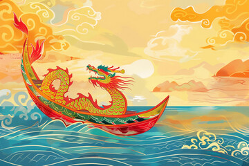 Beautiful holiday composition for happy celebrate chinese dragon boat festival, abstract vivid composition consists of fictional unreal fantastic vision on background