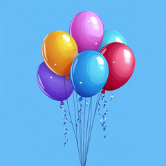 Colorful balloons floating against a blue background create a festive atmosphere for celebrations