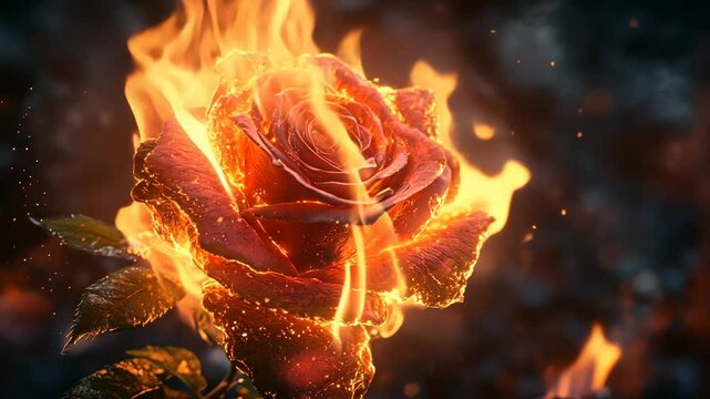 Burning Rose in Embers, fire rose, rose on fire, fiery rose, flaming rose, rose in flames