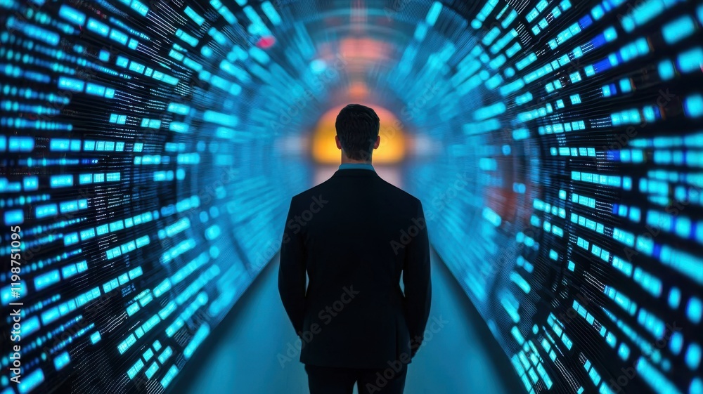 Poster exploring digital transformation virtual environment business insight high-tech background professio