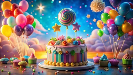 Surreal 3rd Birthday Cake Smash with Balloons & Confetti - Whimsical Party Photo