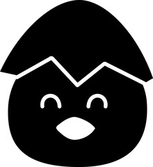 Chick hatching cartoon silhouette.
Cute little chick head silhouette.
Chick with cracked eggshell on head.
Newborn chick avatar .
Easter themed icon.
Transparent background.