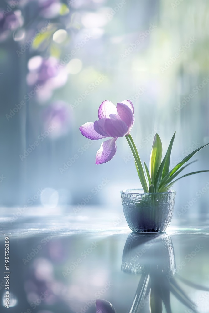 Aufkleber a soft light shines on a delicate orchid in a clear vase, creating a calm and serene atmosphere. the