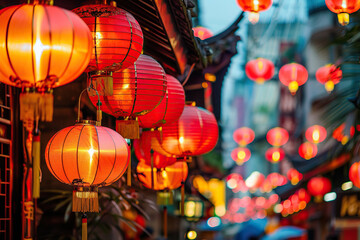 Beautiful holiday composition for happy celebrate chinese festival of lanterns, abstract vivid composition consists of fictional unreal fantastic vision on background