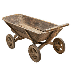 Rustic Wooden Wheelbarrow on transparent background.