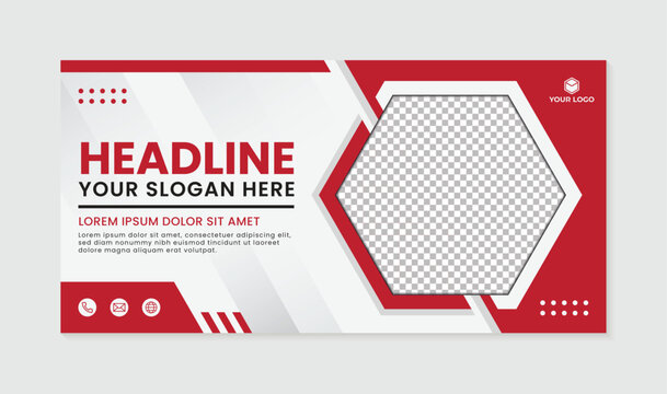 Modern hexagon abstract banner design template red and white background