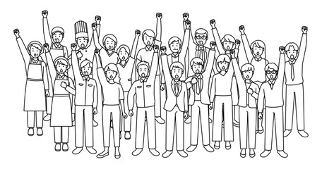 春闘で訴える人々　白黒