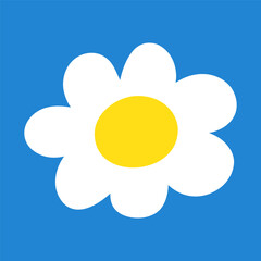 Chamomile. Cute flower. Hand drawn vector design. Flat illustration on blue background.