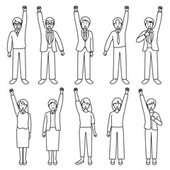 春闘で訴える人々　白黒