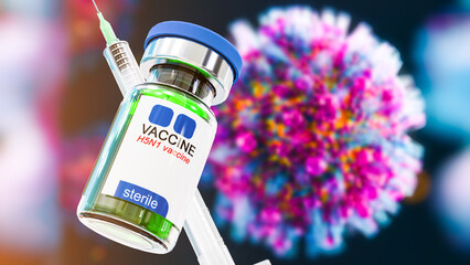 Bird Flu Pandemic Virus Vaccine Concept, bird flu symptoms in humans, h5n1 virus vaccine 3d...