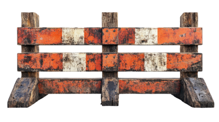 Old construction striped barricades isolated on a transparent background 