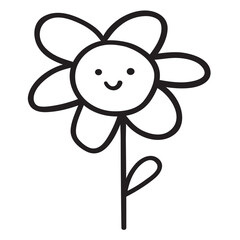 Smiling flower. Chamomile. Outline illustration on white background.