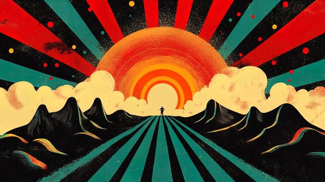 A nostalgic music festival poster with bold typography and psychedelic designs