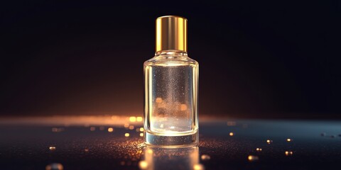 Naklejka premium This image features an elegant glass perfume bottle with a shimmering background, perfectly showcasing the beauty and luxury of fragrance in a modern design.