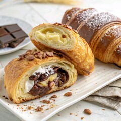 Croissant (France breakfast) - A buttery, flaky pastry often filled with almond paste, chocolate, or cream.
