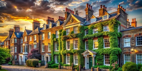 Fototapeta premium Surreal Victorian & Georgian Greenwich Houses: Dreamy London Architecture Stock Photo