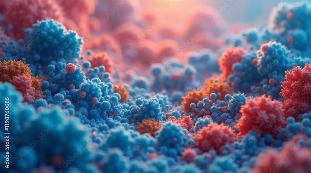 Poster vibrant abstract background with colorful spheres in a microscopic view