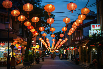 Beautiful holiday composition for happy celebrate chinese festival of lanterns, abstract vivid composition consists of fictional unreal fantastic vision on background
