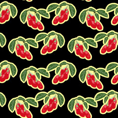 黄色いフチ取りのゴジベリーが並んだシームレスパターン