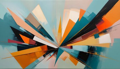 Abstract colorful painting with geometric shapes and dynamic brush strokes