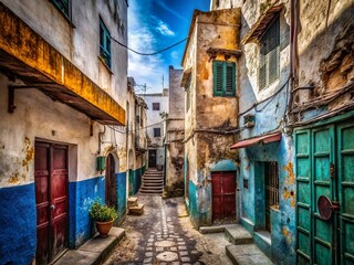 Fototapeta premium Tangier, Morocco: Panoramic Black and White Urban Exploration Photography