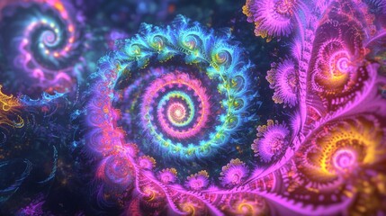 Psychedelic Rainbow Spiral Fractal Art Vibrant Swirling Colors and Intricate Patterns