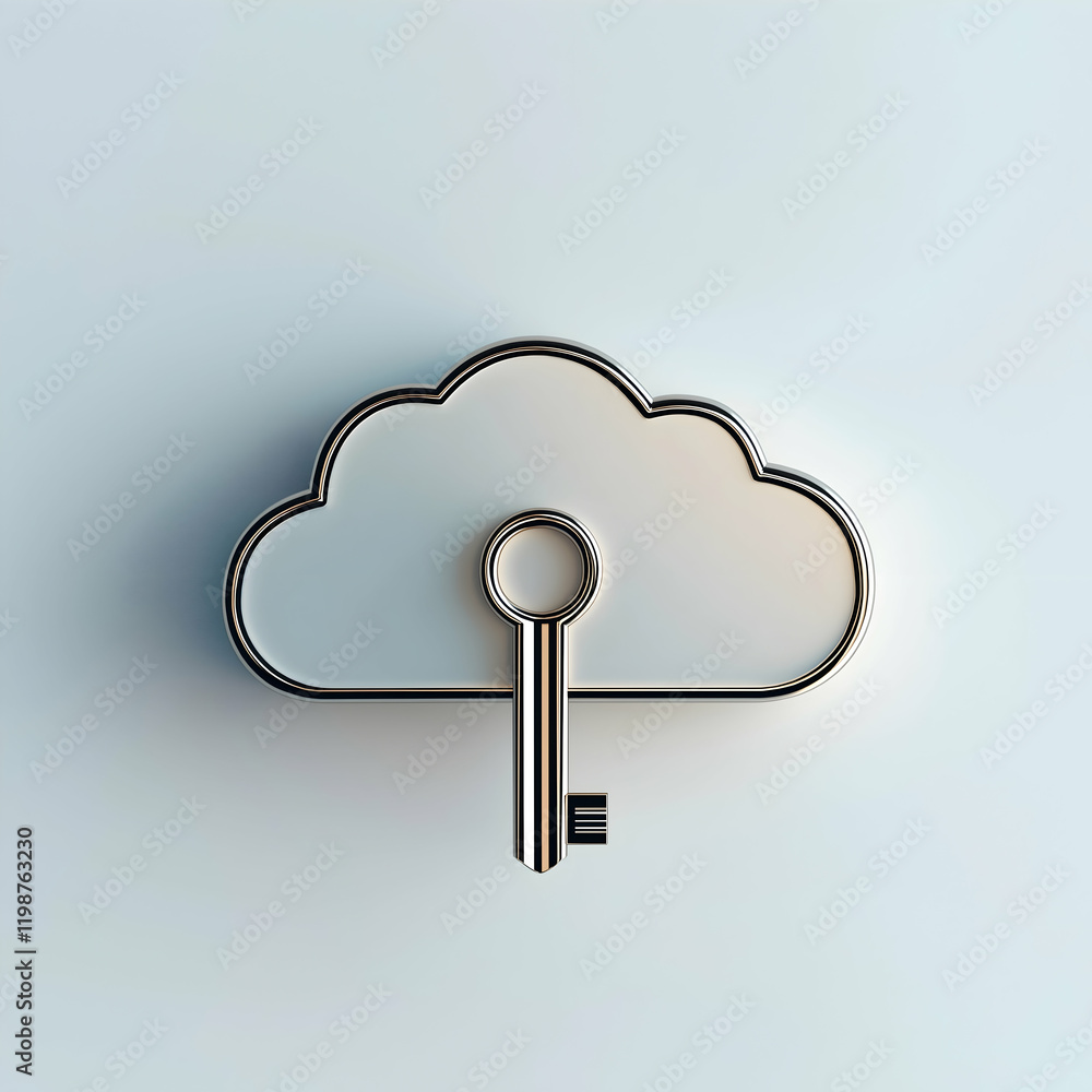 Poster a cloud-shaped key symbolizing security and access, representing the concept of cloud storage and di