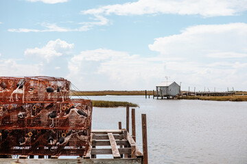 Crab Pots and Old Building on Smith Island