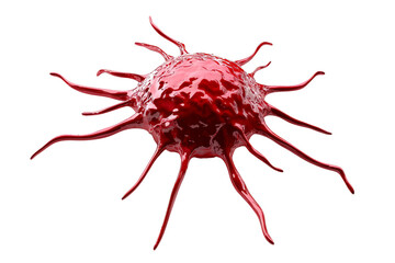 Red cancer cell on textured background depicting cell biology and health
