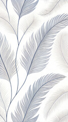 Minimalist Blue and Gray Leaf Pattern on White Background, Elegant Nature-Inspired Design
