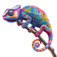Fototapeta premium Vibrantly Colored Chameleon Perched on a Branch Showcasing Nature's Artistry in Detail